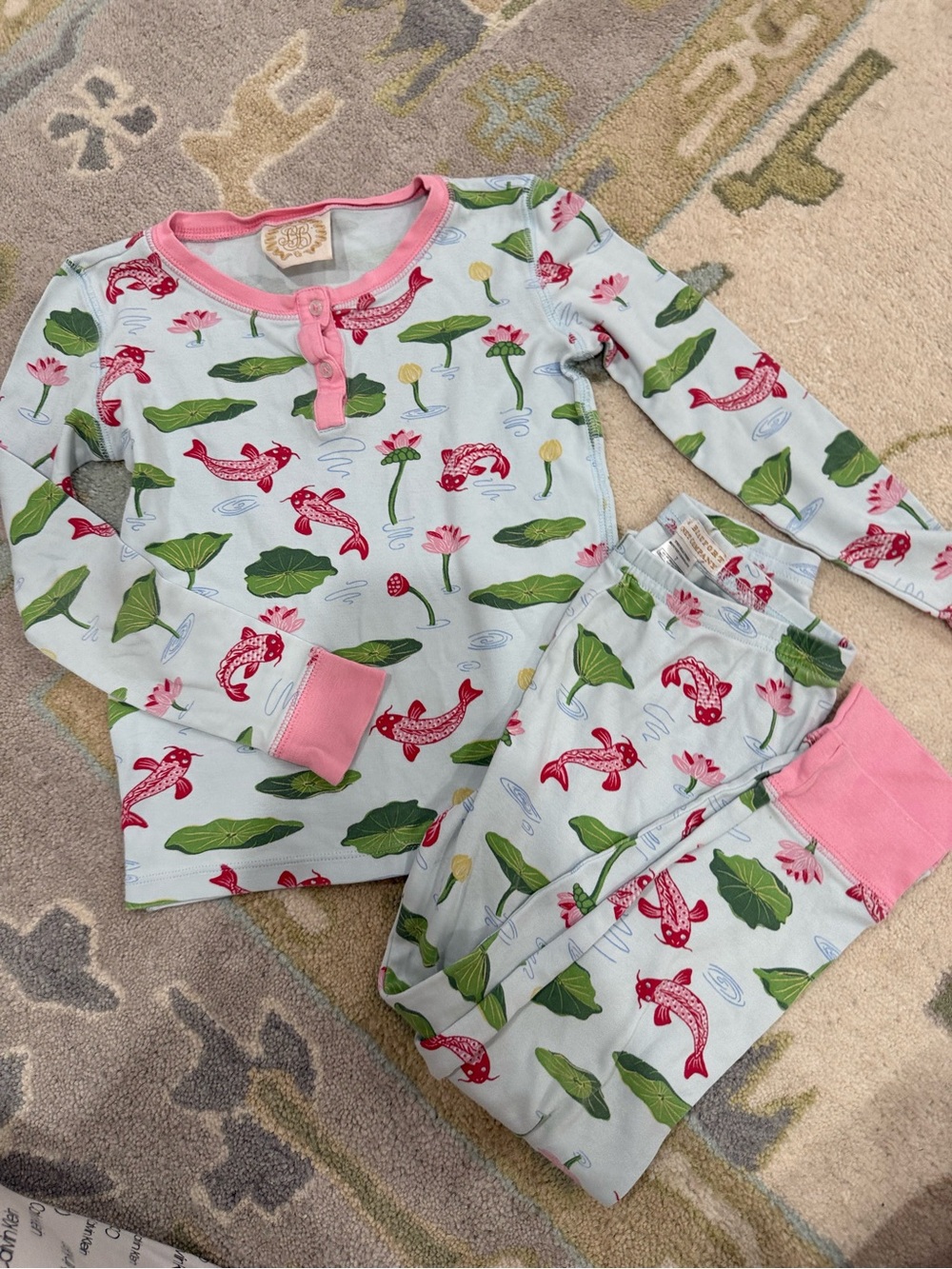 The Beaufort Bonnet Company Girls Pink Koi Fish Cotton Pajama Set